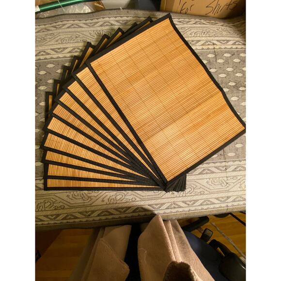 Set of 10 Bamboo Slat Placemats Natural with Black Binding 13 in X 19 in VGUC - Picture 8 of 8